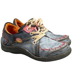 TMA Eyes Hand Stitched Leather Gray Red Comfort Walking Sneaker Women 8